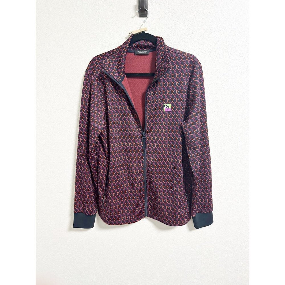 Scotch & Soda SC Logo Track Jacket Geometric‎ Print Zip Up Burgundy Purple Large